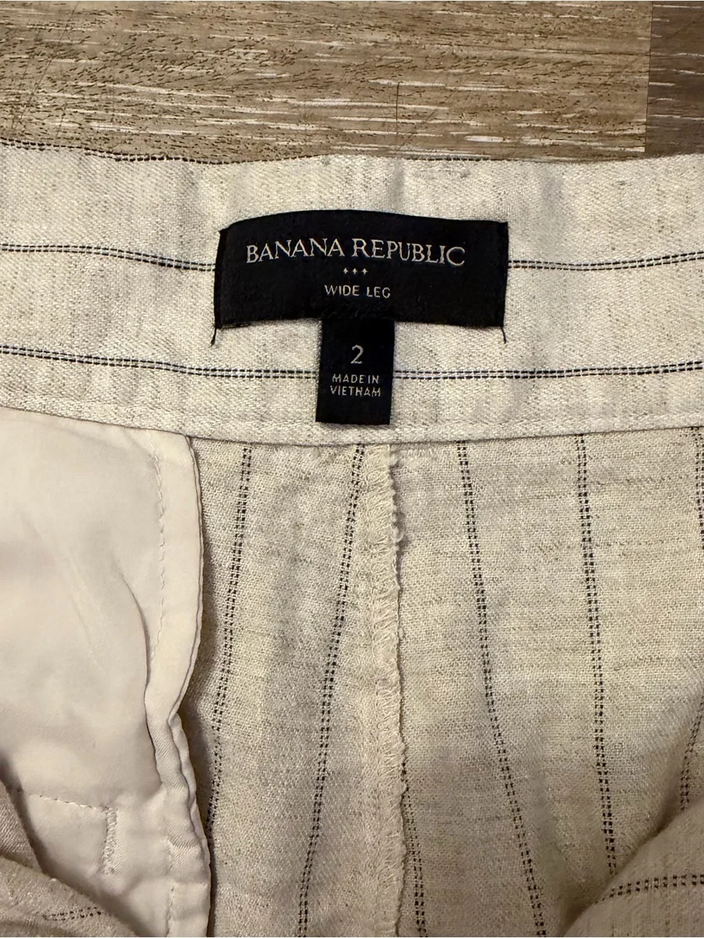 Banana Republic Linen Blend Wide Leg Pinstripe Pants Size 2 Cream High Rise